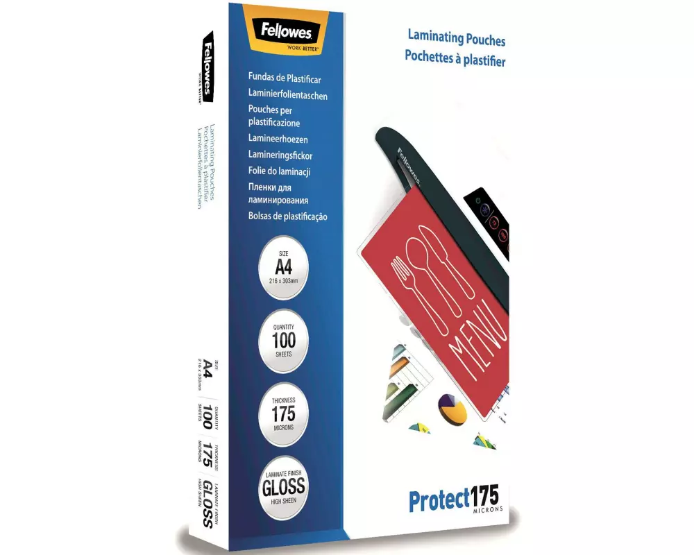 Fellowes Laminierfolie A4, 175 µm, 100 Stück, Glänzend