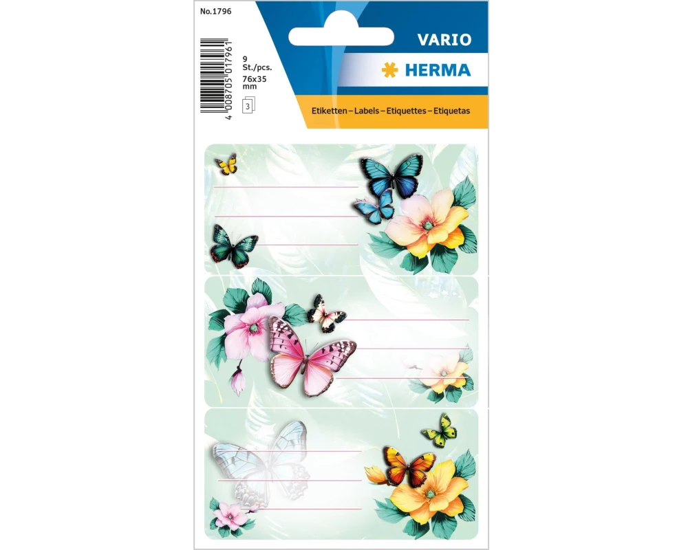 Herma Stickers Schuletiketten Schmetterlinge 3 Blatt / 9 Sticker