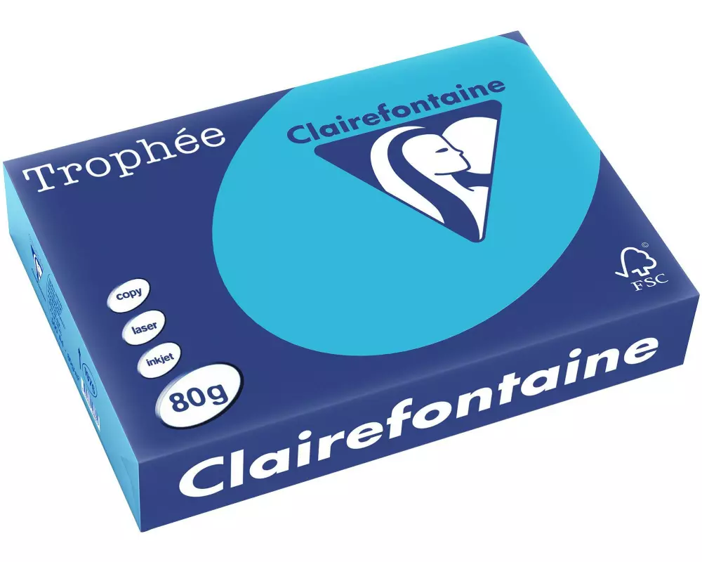 Clairefontaine Kopierpapier Trophée A4, 80 g/m², Wasserblau, 500 Blatt