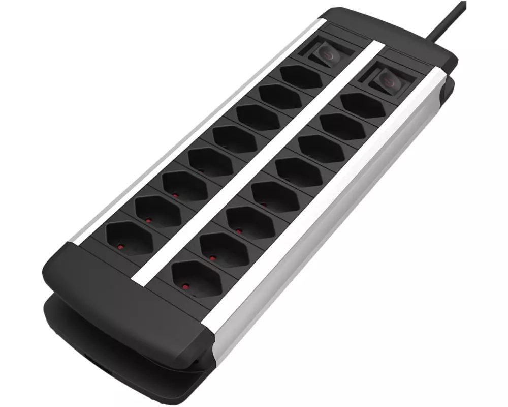 Schönenberger Steckdosenleiste ALU 16x T13, 2x Schalter