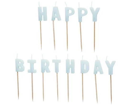 Partydeco Kerze Happy Birthday, Hellblau, H 2.5 cm, 13 Stück