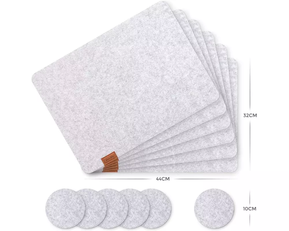 Luana Rose Tischset aus Filz 12er Set 44 cm x 32 cm, Grau