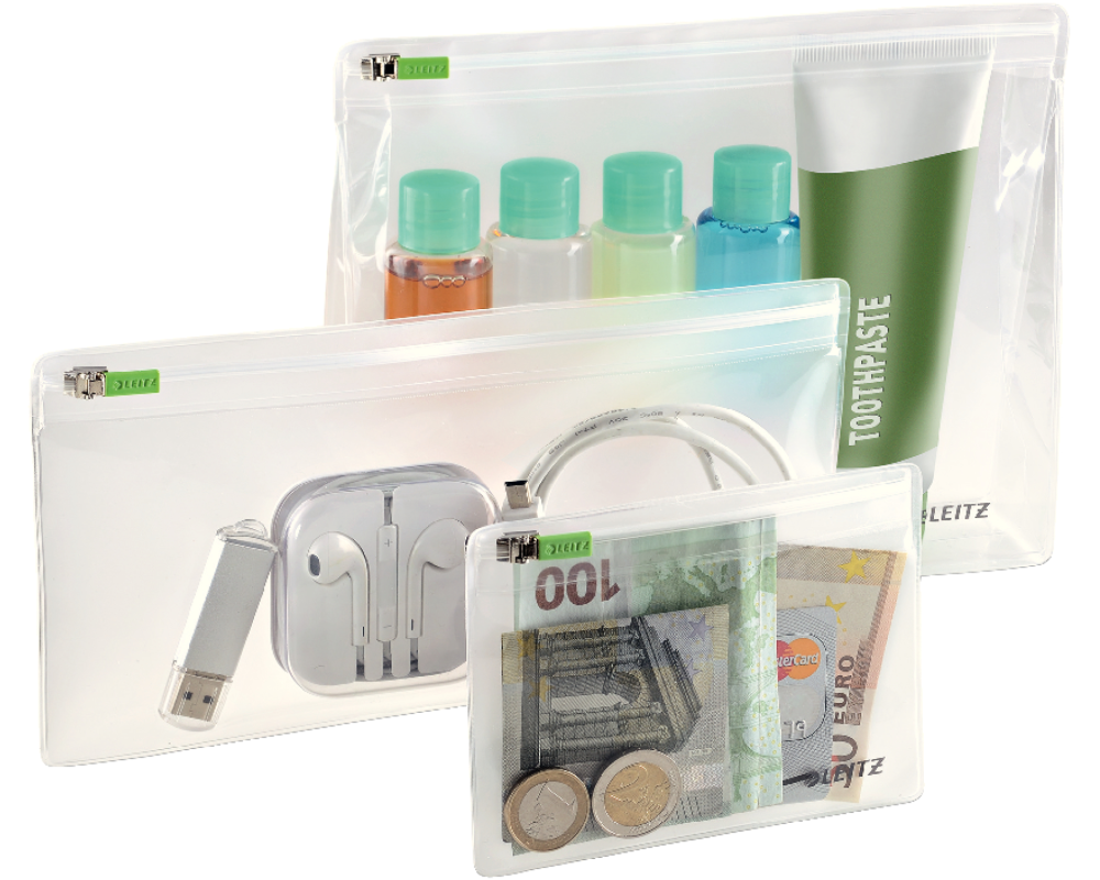 LEITZ Zip-Verschlusstasche XS,S,M 40100000 transparent, ass. 3 Stück