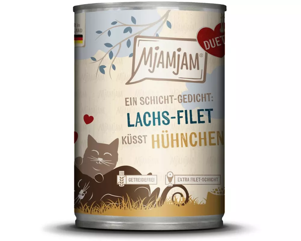 Mjamjam Nassfutter Duett Lachs-Filet küsst Hühnchen, 390 g