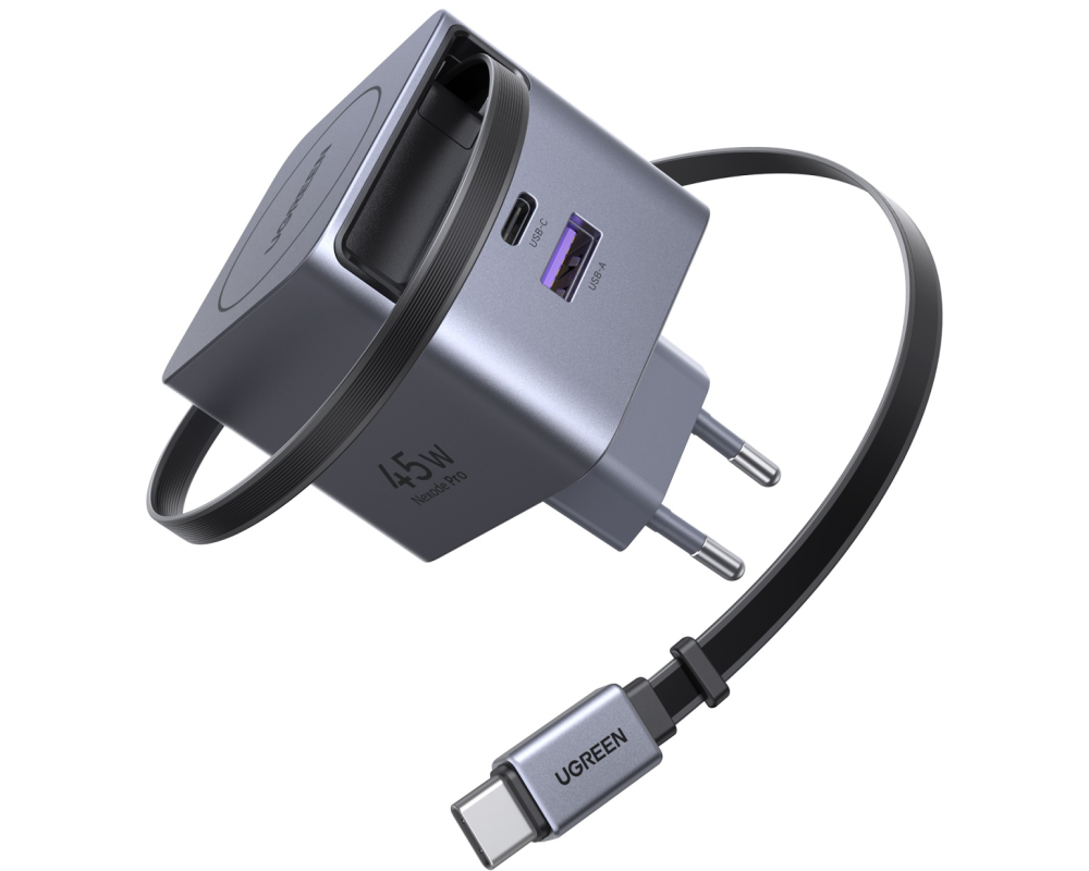 UGREEN Fast Charger 2-Port 45W GaN 65822 Retractable Cable