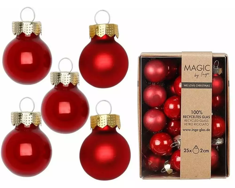 INGES CHRISTMAS DECOR Weihnachtskugel 2 cm Rot, 25 Stück