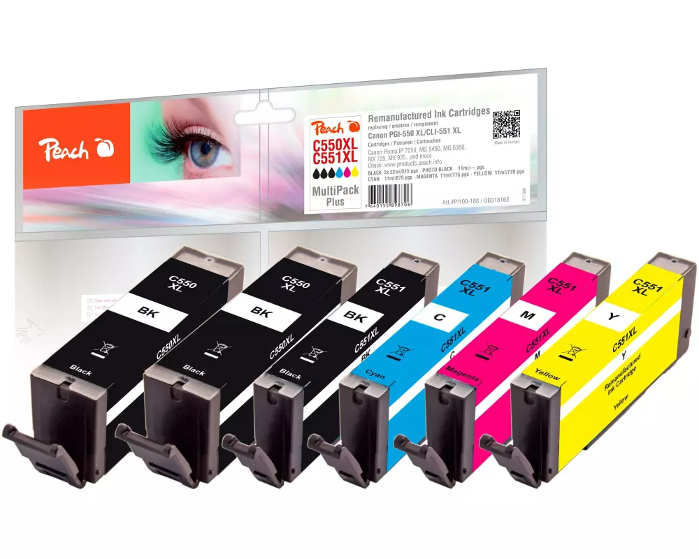 Peach Tinte Canon PGI-550XL/CLI-551XL,Multi-Plus C, M, Y, BK, PHBK