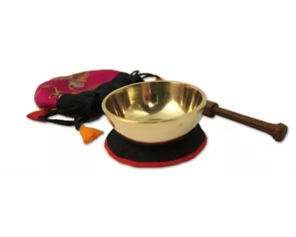 Mini-Klangschale mit gutem Klang in pinkfarbigem Beutel