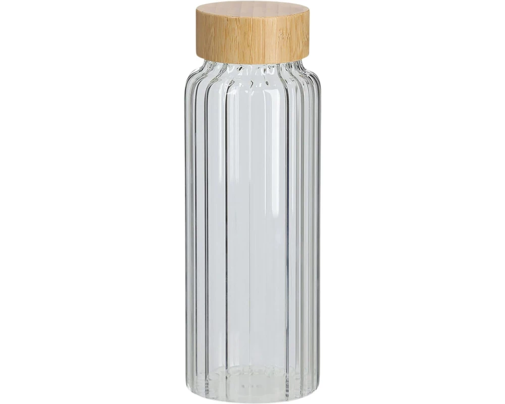 Zeller Present Glasflasche mit Rillen 1000 ml, Hellbraun/Transparent