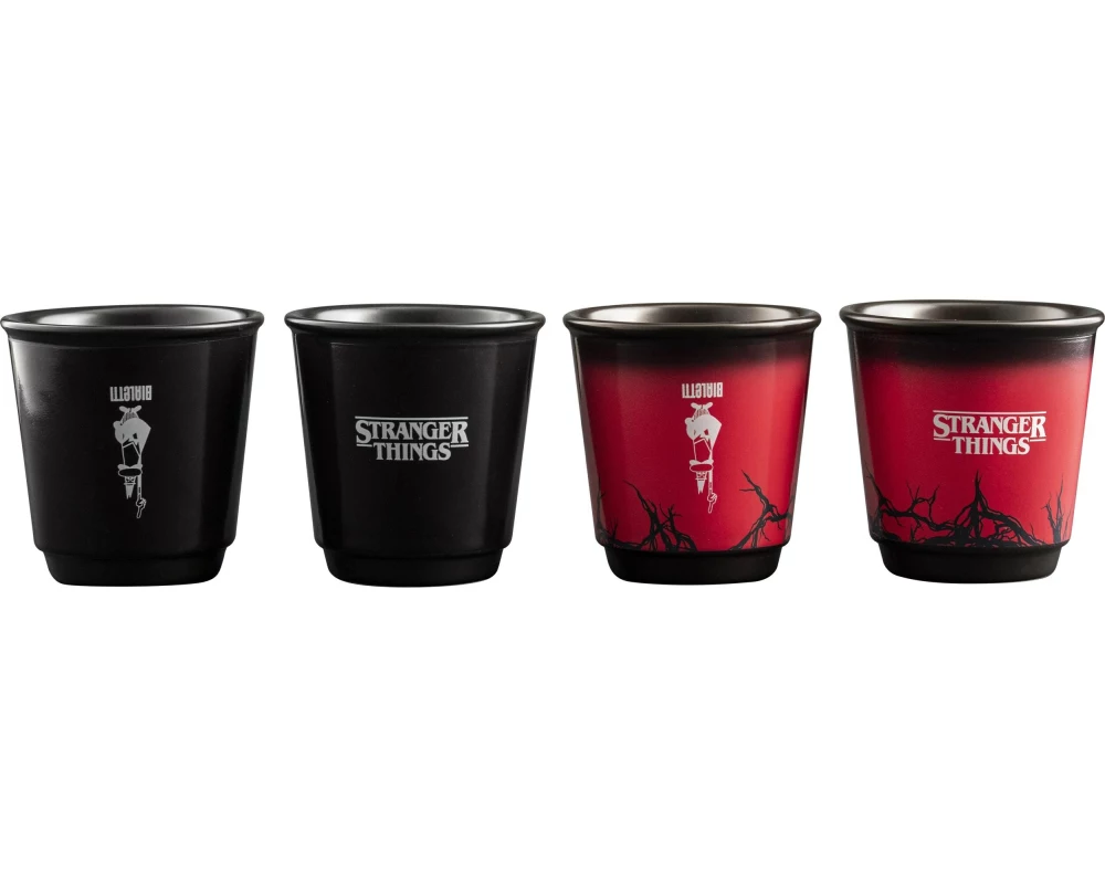 Bialetti Espresso Becher Stranger Things, Schwarz / Rot, 4 Tassen