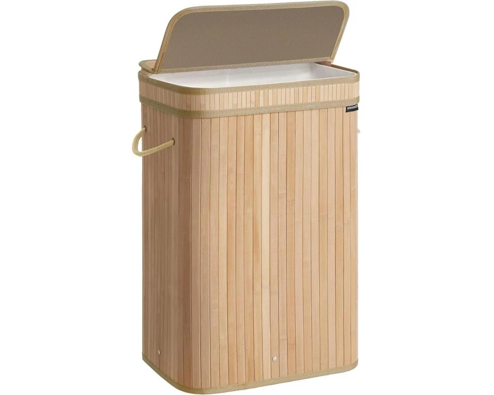 Songmics Wäschekorb Bambus 72 l, Beige