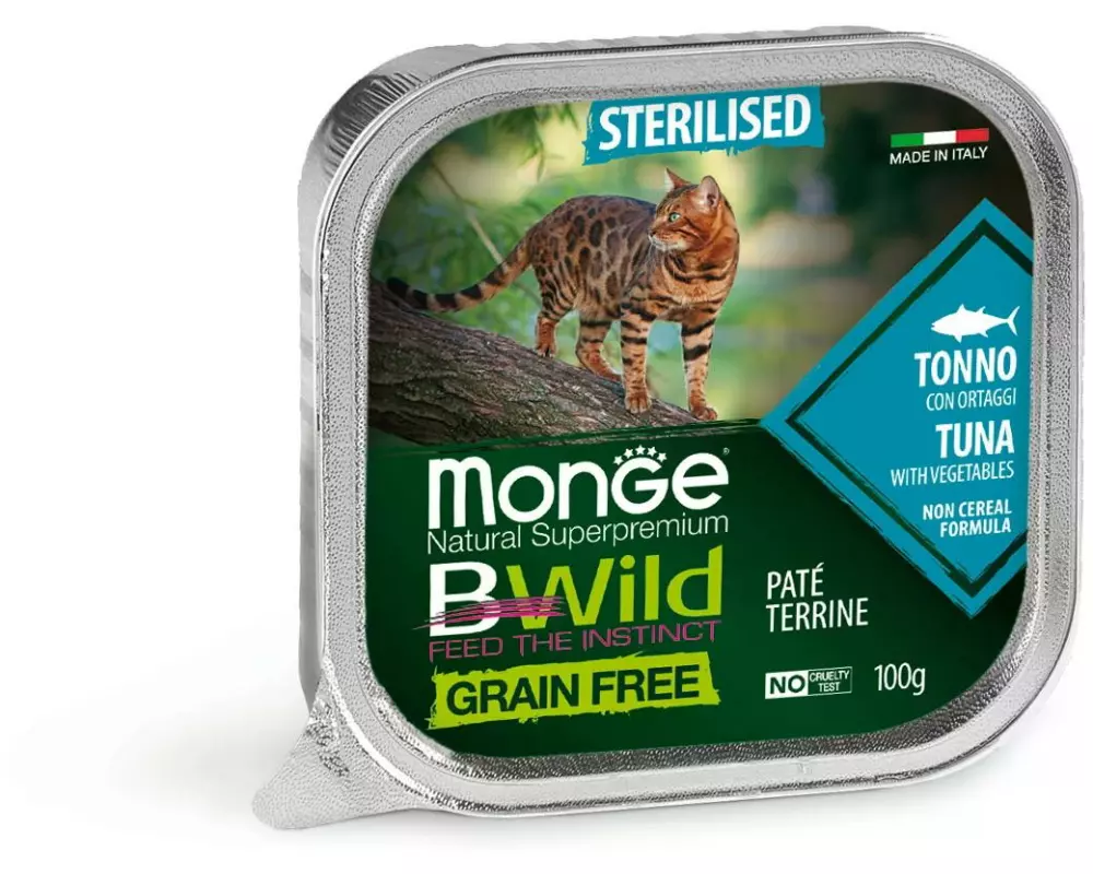 Monge Nassfutter Katze Bwild GF Sterilisiert Thunfisch, Paté 100g