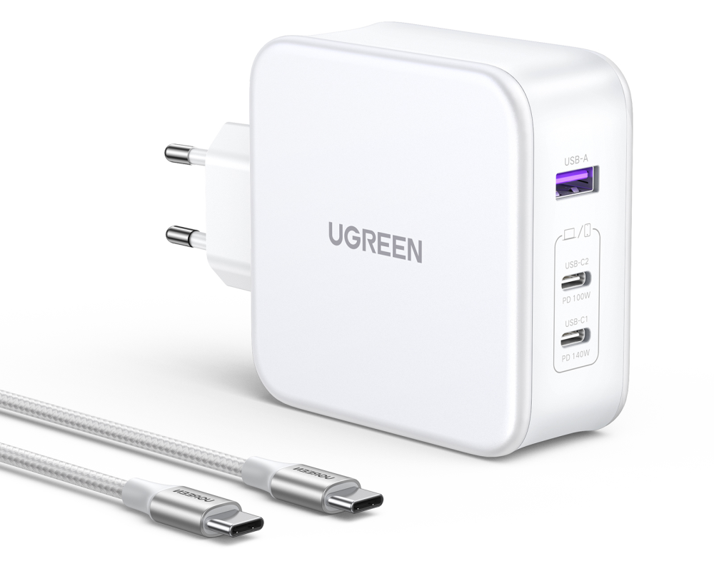 UGREEN USB Wallcharger Nexode 140W 15339 3-Port, GaN,1.5M Cable, Wh.