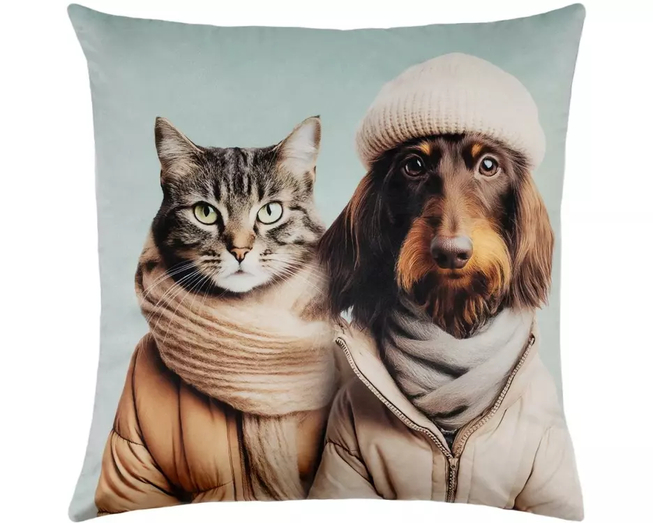 pad Kissenbezug Cat Loves Dog Mint, ca. 45 x 45 cm