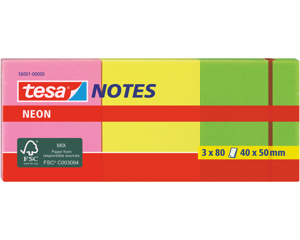 TESA Neon Notes 40x50mm 560010000 3 Farben ass. 3x80 Blatt