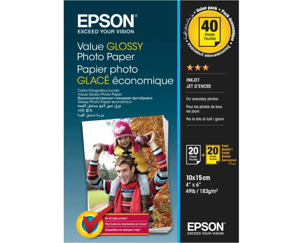 Epson Wert Photo Paper, glossy 10x15cm 20 sheets x2 (BOGOF)