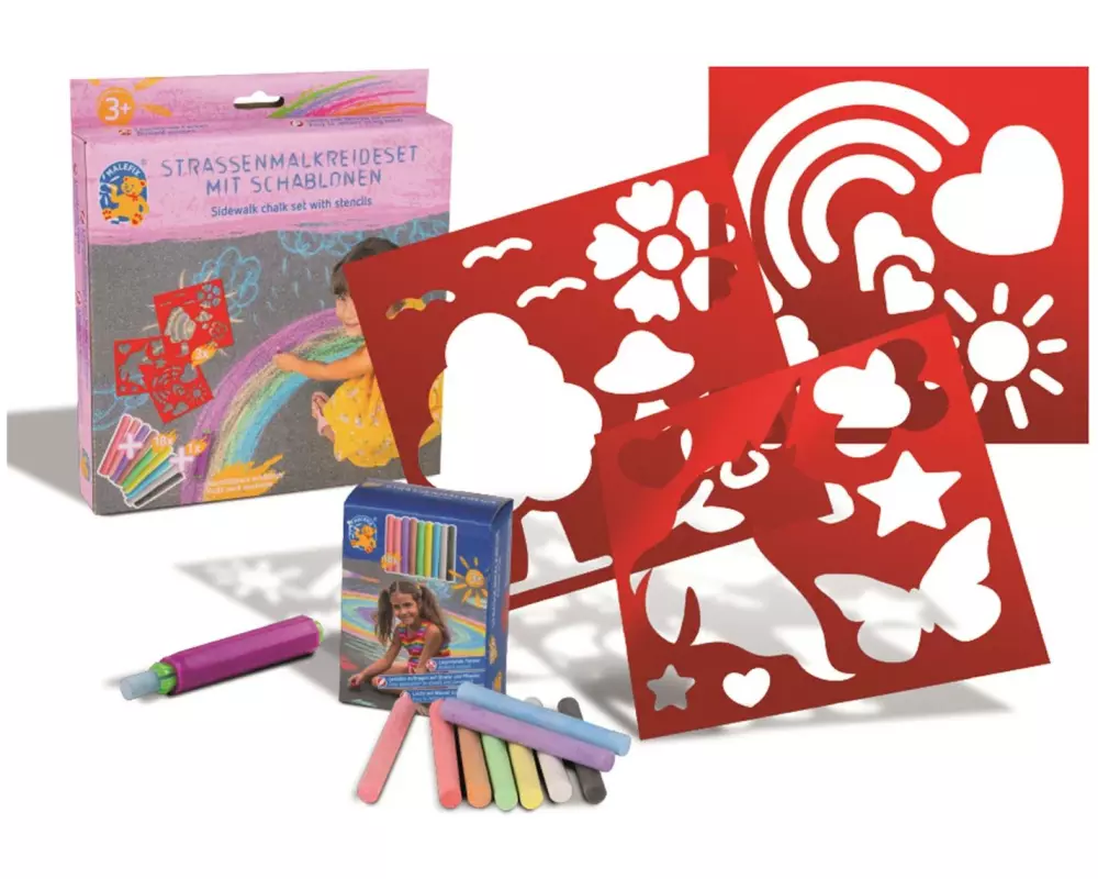 Pustefix Einhornschablone mit 18 Strassenkreiden