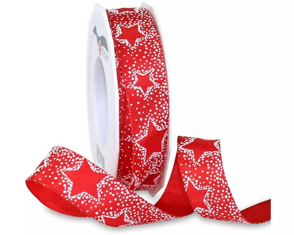 Pattberg Geschenkband Sterne 25 mm x 20 m, Rot