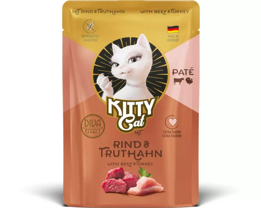 KITTY Cat Nassfutter KittyCat Paté Pouch Rind, Truthahn 85 g