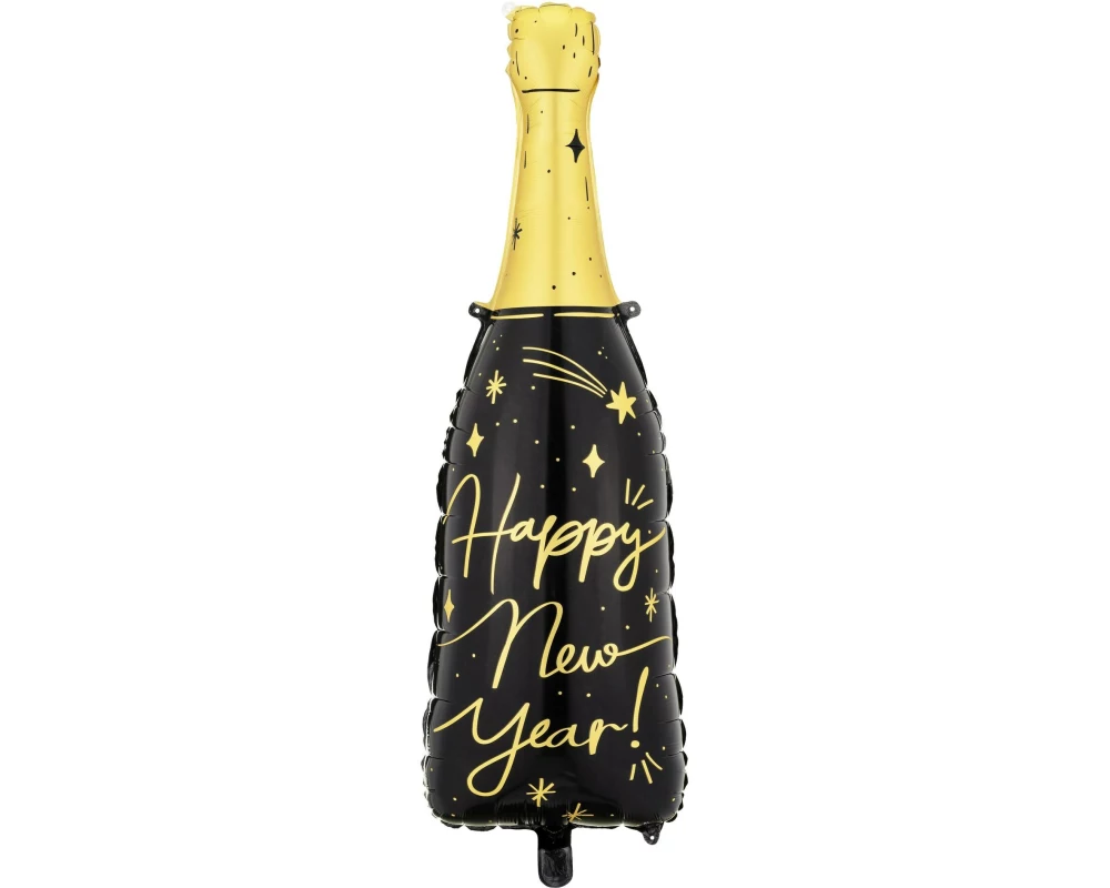 Partydeco Folienballon Happy New Year schwarz, 27 x 88 cm, 1 Stück