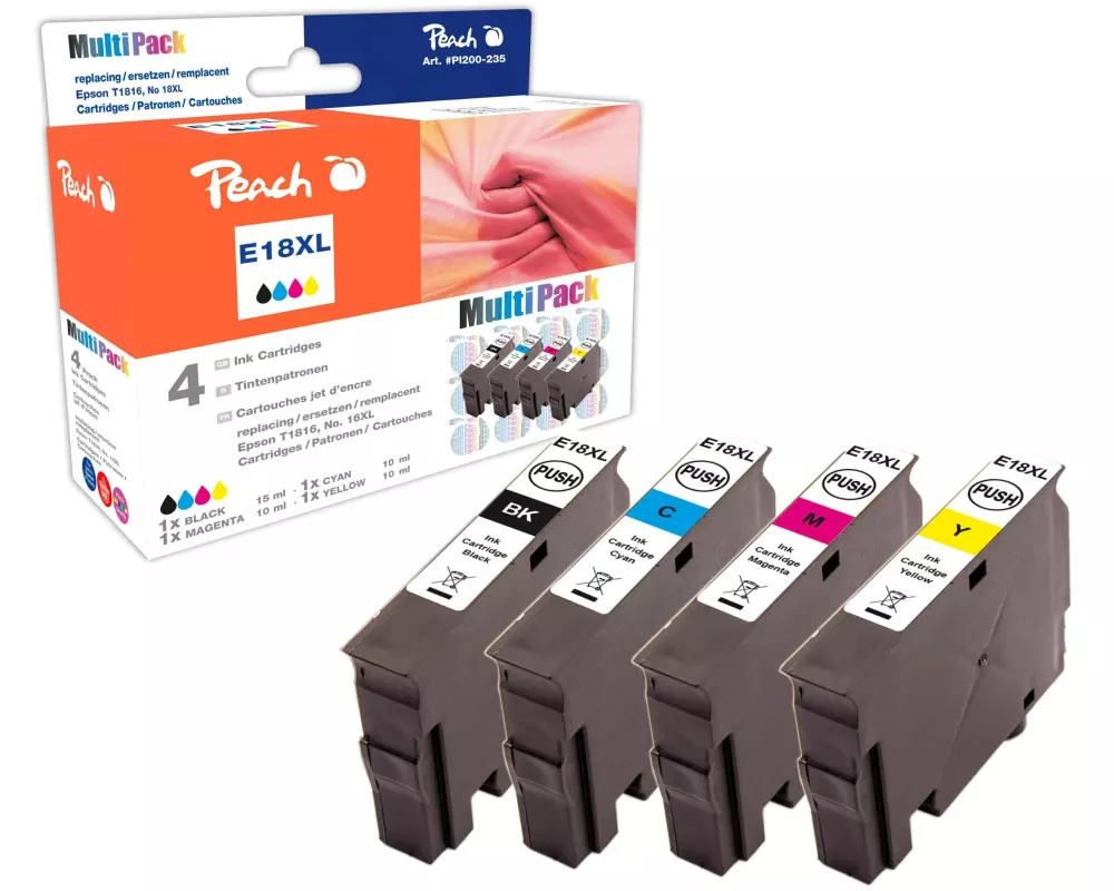 Peach Tintenset Epson T1811-T1814 BK, C, M, Y