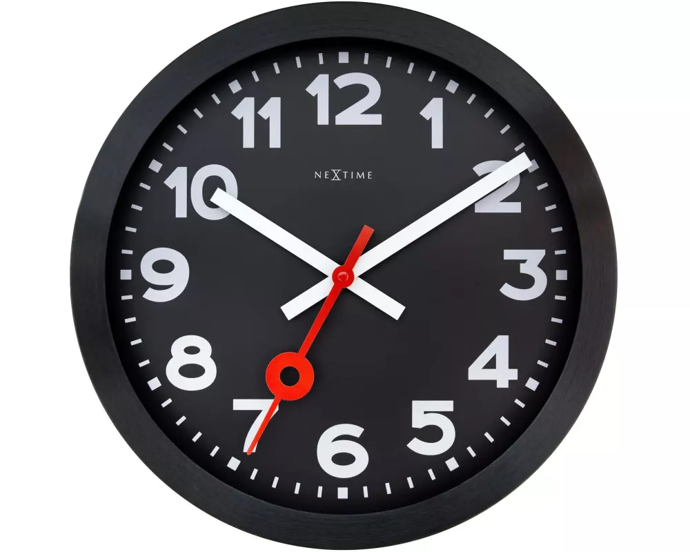 NeXtime Wanduhr Station Ø 35 cm, Schwarz