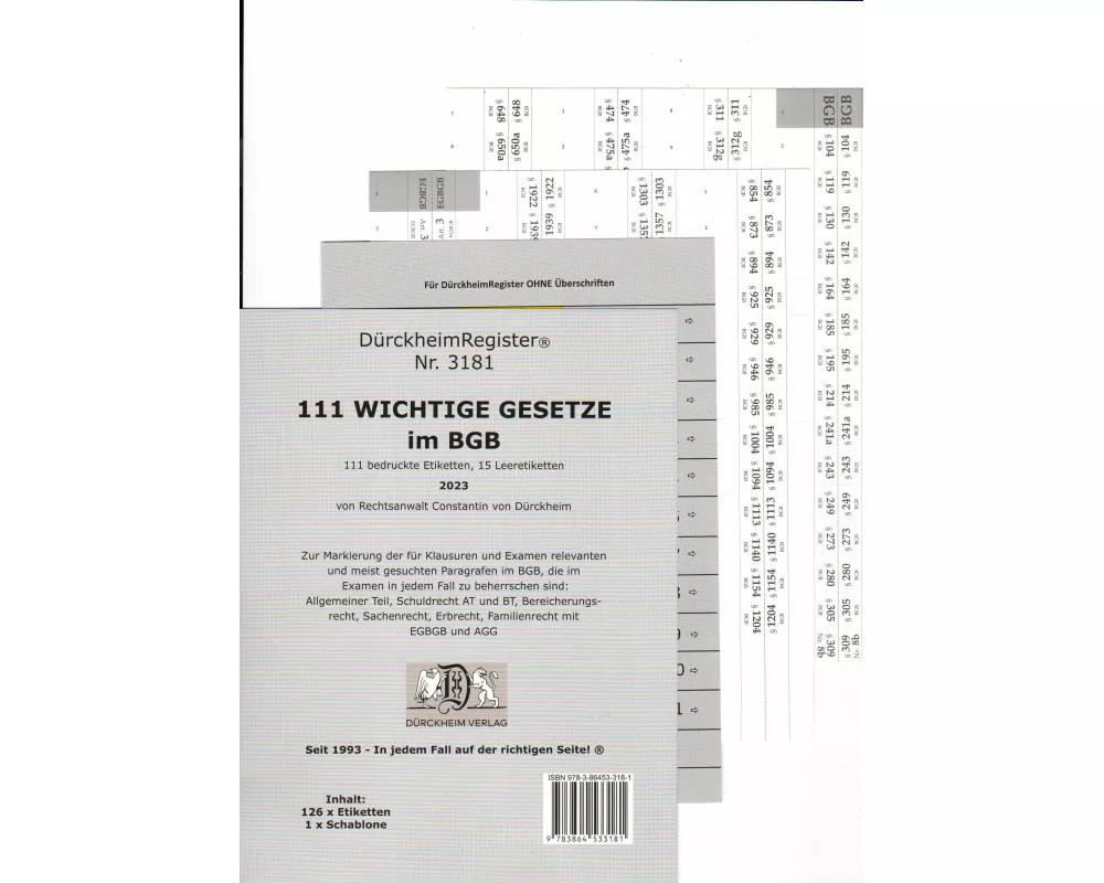 DürckheimRegister BGB - 111 WICHTIGE §§ im BGB