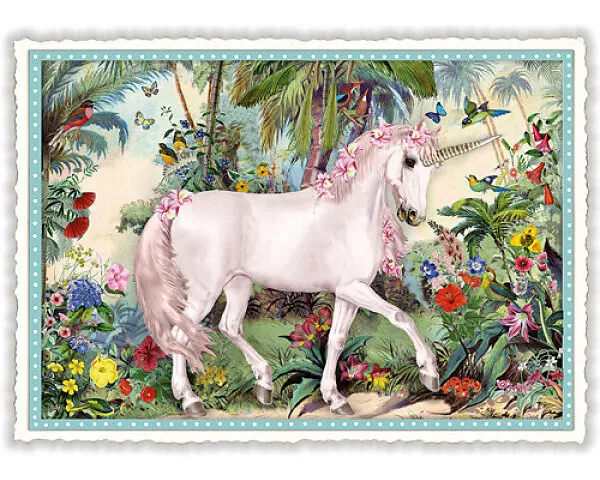 Postkarte / Einhorn / quer / blanko