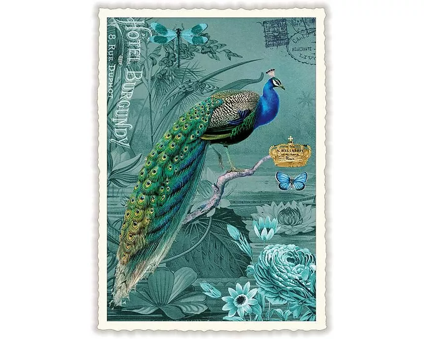 Postkarte / Pfau Hotel Burgundy / hoch / blanko