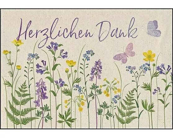 Doppelkarte. Let's go green. Herzlichen Dank (Blüten)