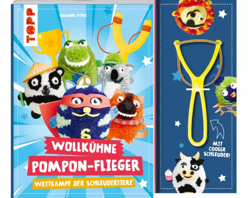 Wollkühne Pompon-Flieger. Mit Schleuder