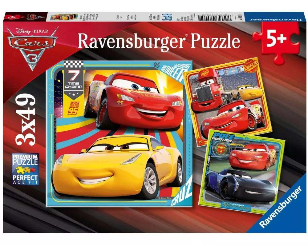 Kinderpuzzle 3x49 Teile - Disney / Pixar Cars - Bunte Flitzer