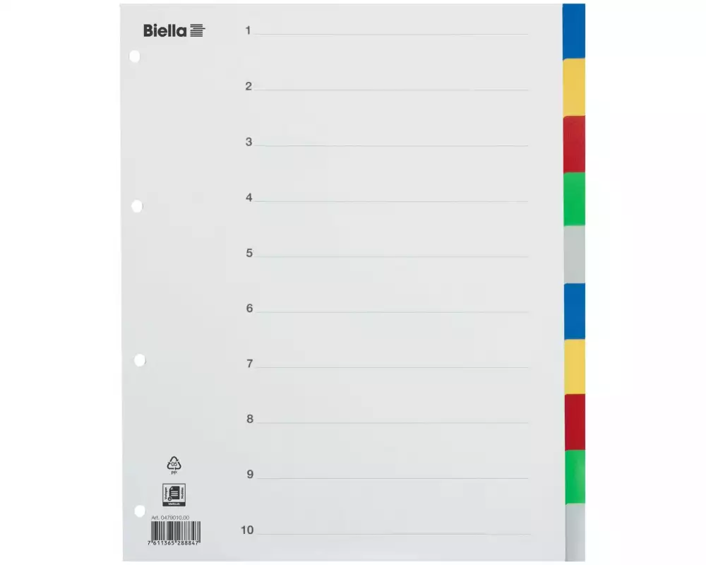 Biella Register A4 10-teilig für Zeigetaschen, Mehrfarbig