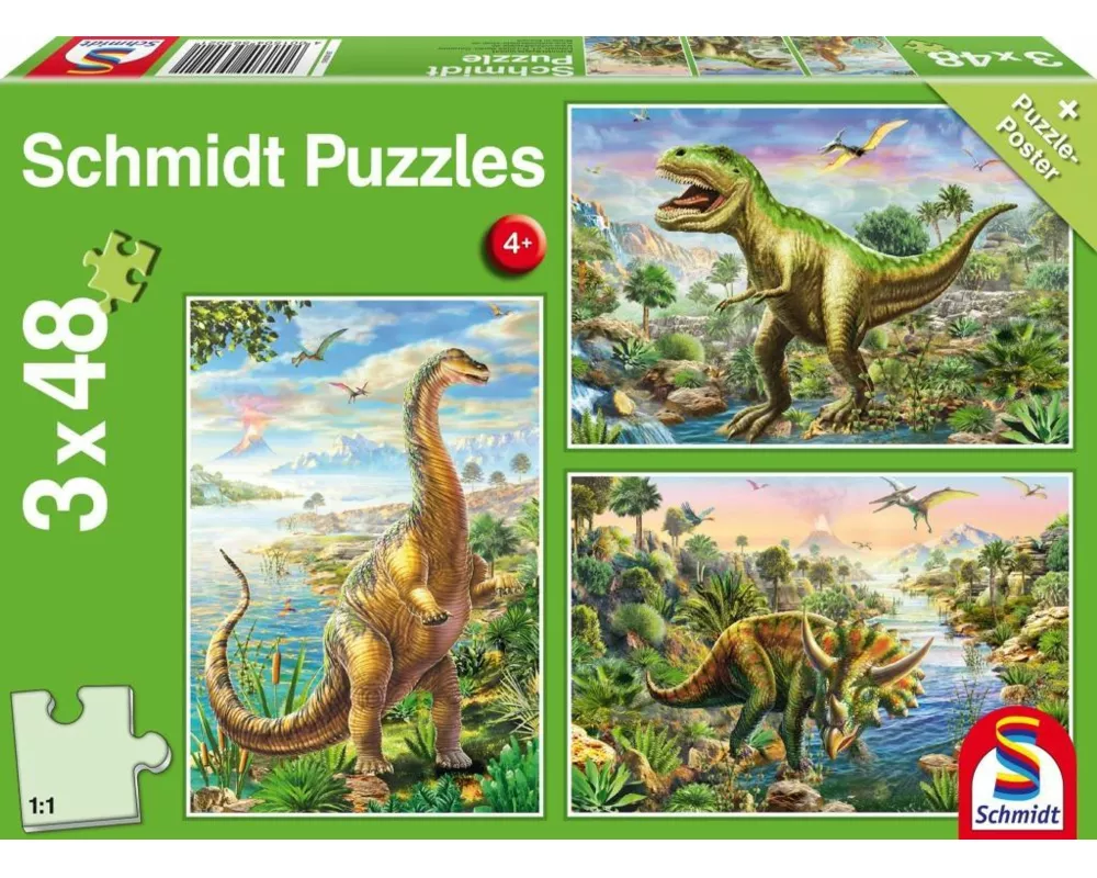 Abenteuer mit den Dinosauriern. 3 x 48 Teile Puzzle