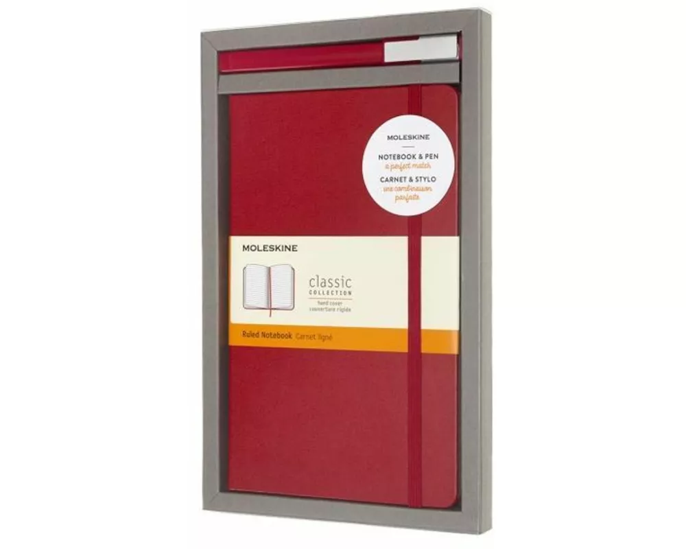 Moleskine Set Notebook And-Notebook And Pen. I/a5, notebook: ruled, hard cover, scarlet red + click pen