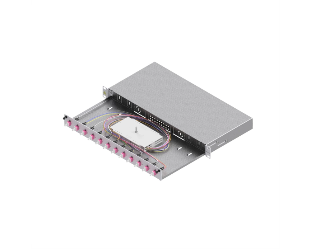 EasyLan LWL-Spleißbox Grade C 19-Zoll 1HE, 12 Ports, 12x LC-Duplex, OM4