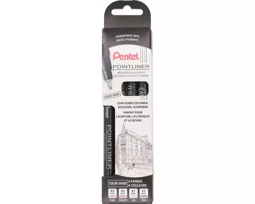 pentel Fineliner Pigment Color Shade 0.5 mm, Mehrfarbig, 4er Set