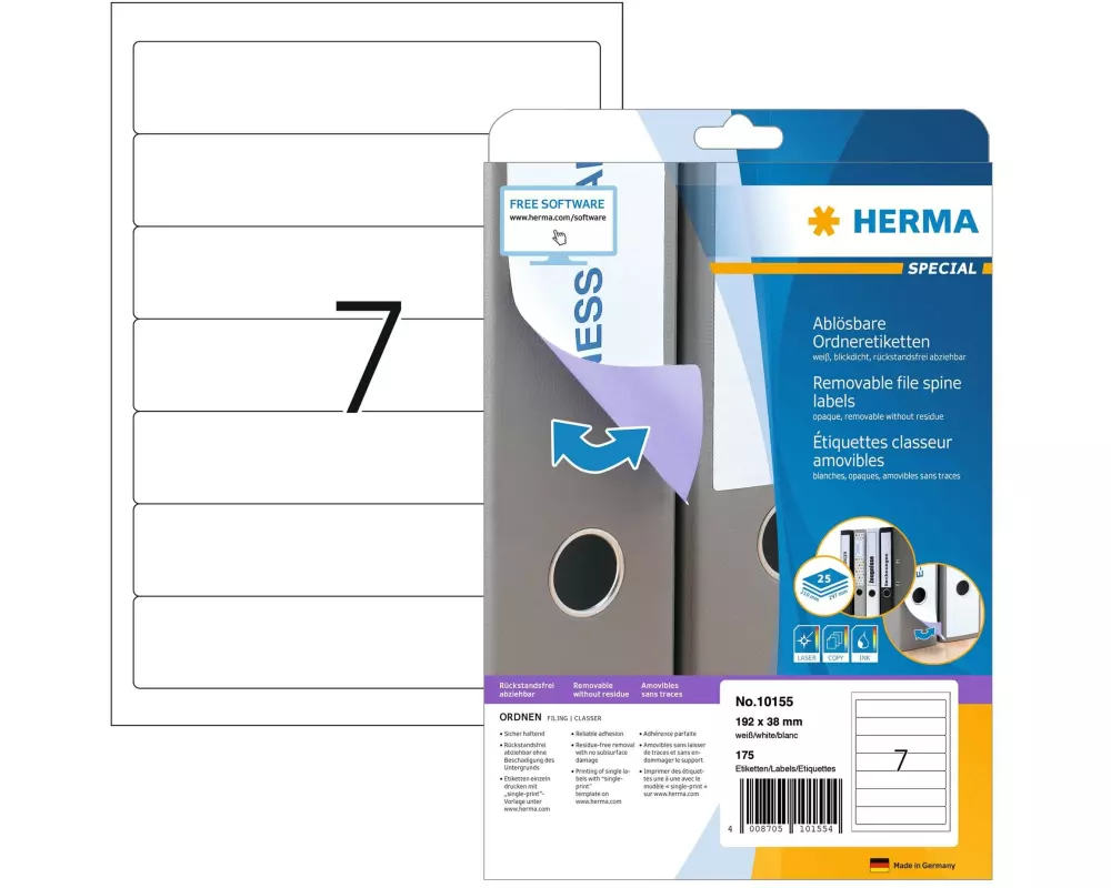 HERMA Ordneretiketten 10155 192 x 38 mm ablösbar, Weiss