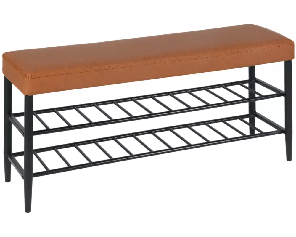 relaxdays Schuhbank mit zwei Ablagen 100 x 50 cm, Braun/Schwarz