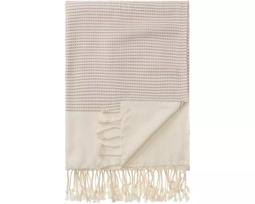 Urbanara Strandtuch Bolu 95 x 180 cm, Rosa / Naturweiss