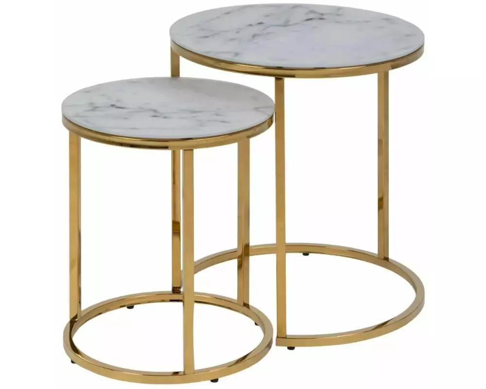 AC Design Couchtisch Alisma 2 Stück, rund, Gold/Weiss