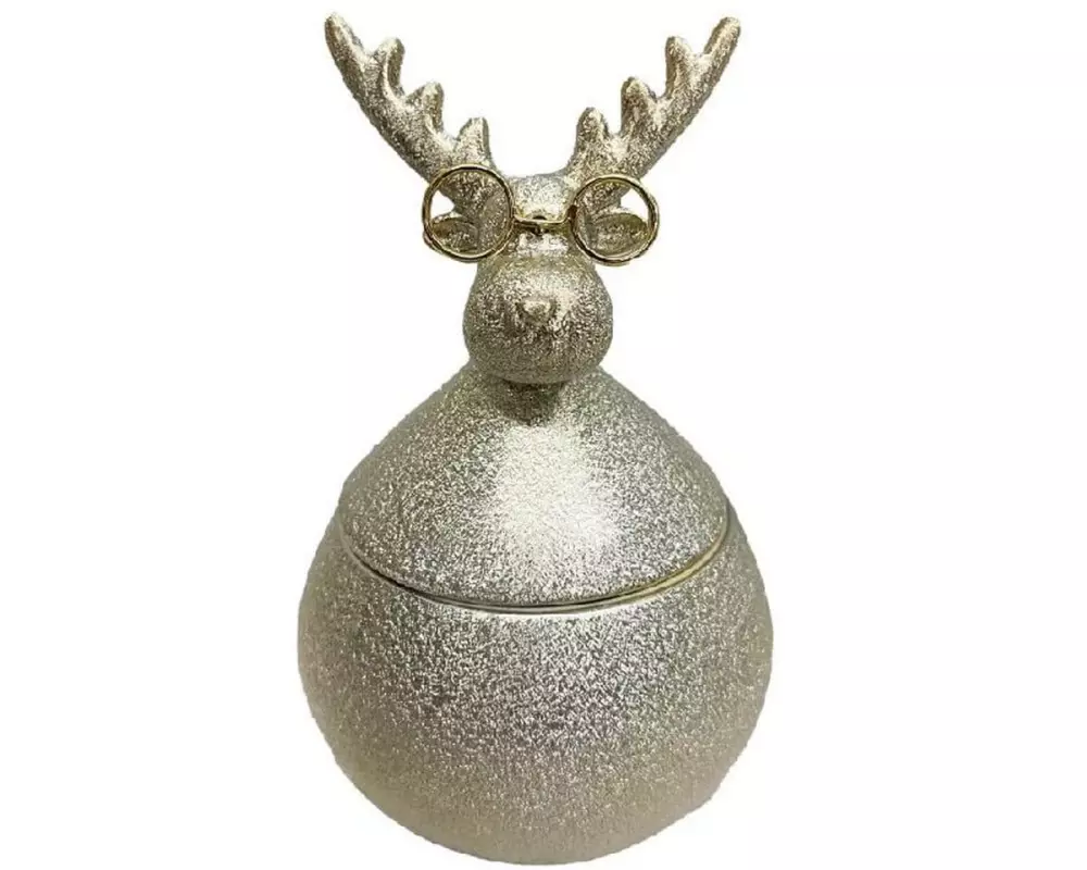 Dameco Aufsteller Elch mit Brille 8 x 12.4 cm, Gold-Silber-Mix