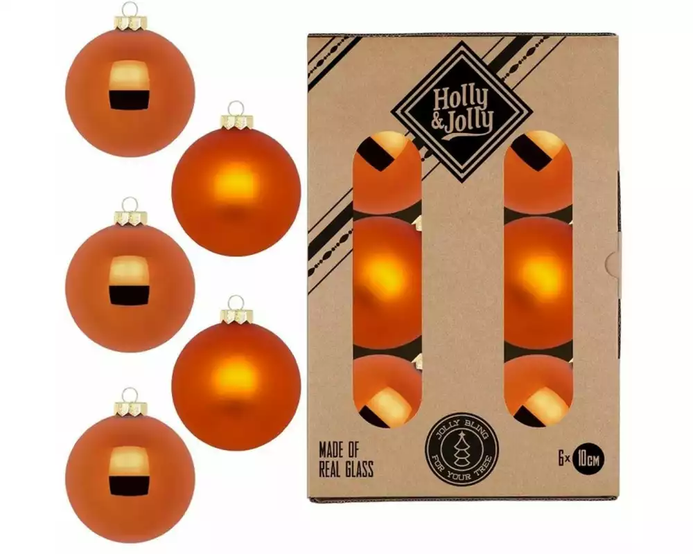 Holly & Jolly Weihnachtskugel Amber Orange Ø 10 cm, 6 Stück