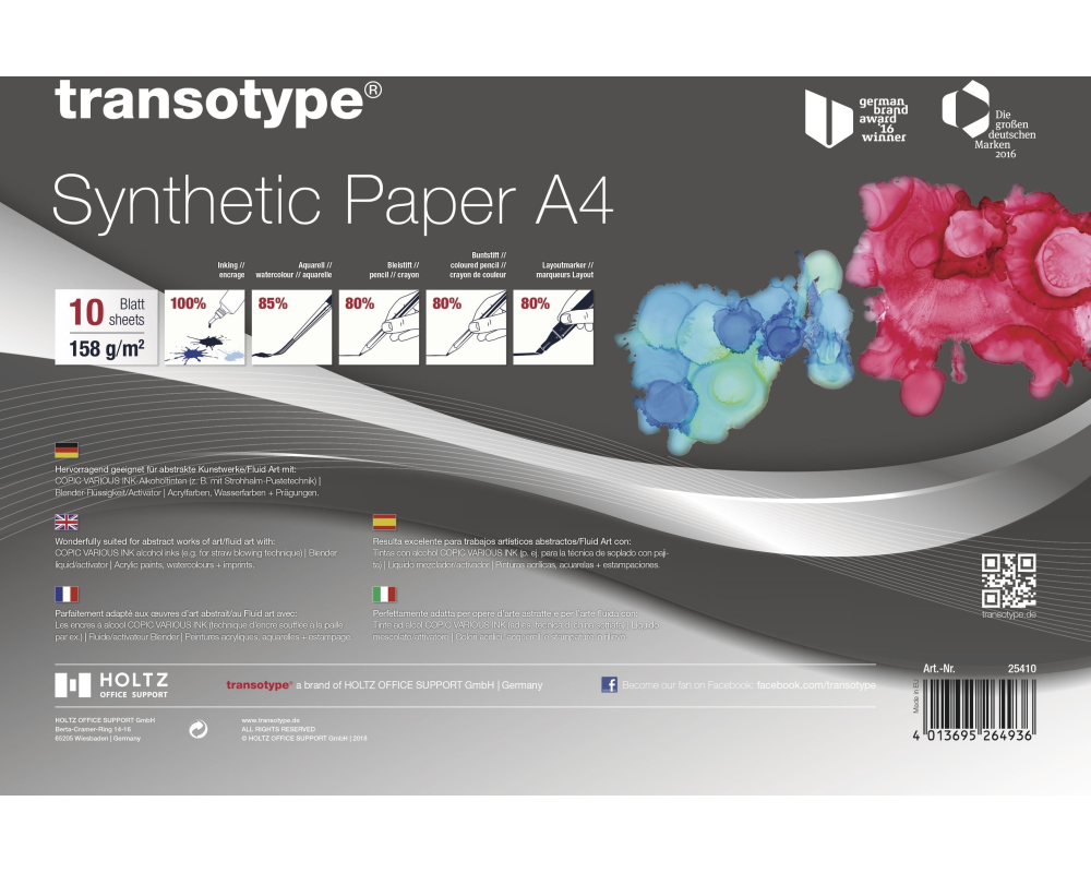 TRANSOTYPE Synthetic Papier A4 25410 158g, weiss 10 Blatt
