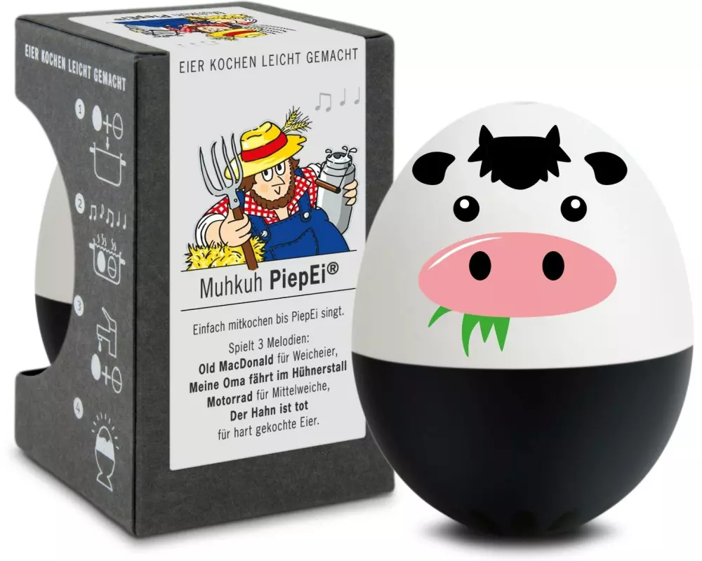 PiepEi Küchentimer Singende Eieruhr Muhkuh, Schwarz / Weiss