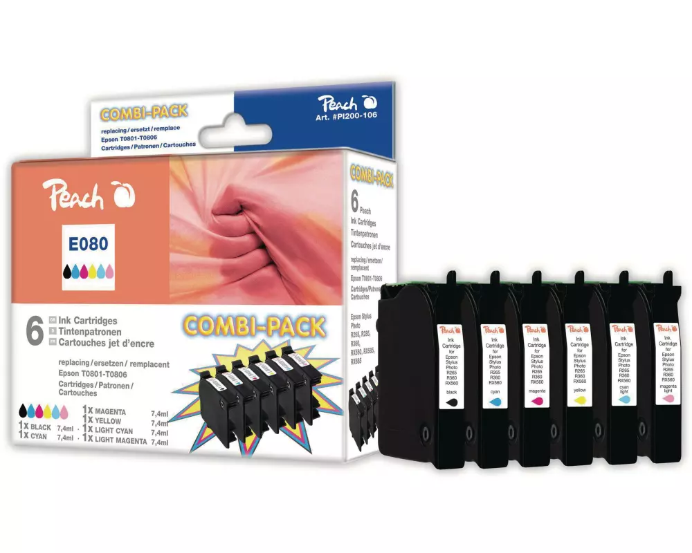 Peach Tintenset Epson T0807 BK, C, M, Y