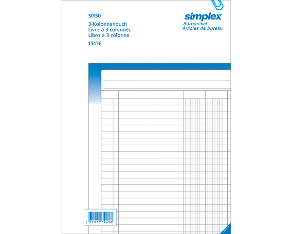 SIMPLEX Kolonnenbuch A4 15474 weiss/blau 50x2 Blatt