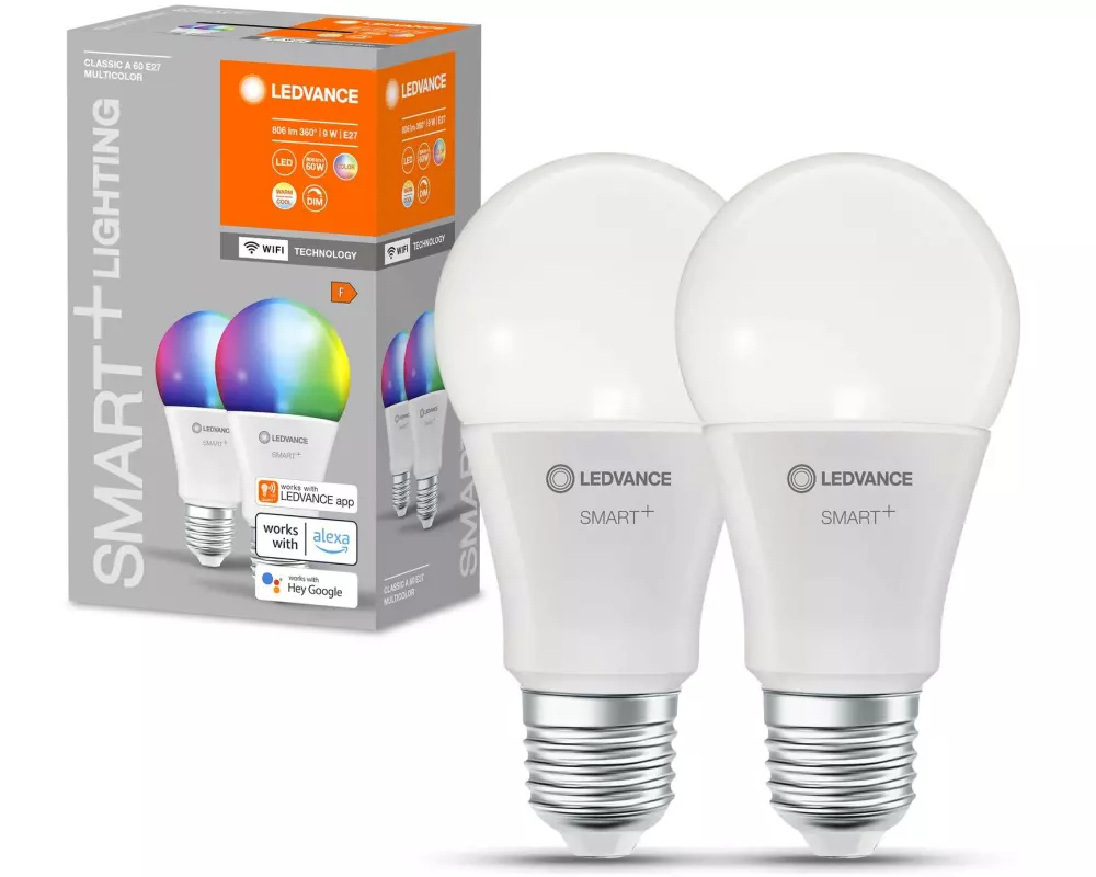 Ledvance Leuchtmittel SMART+ WiFi Classic A60, E27, RGBW, 2 Stück