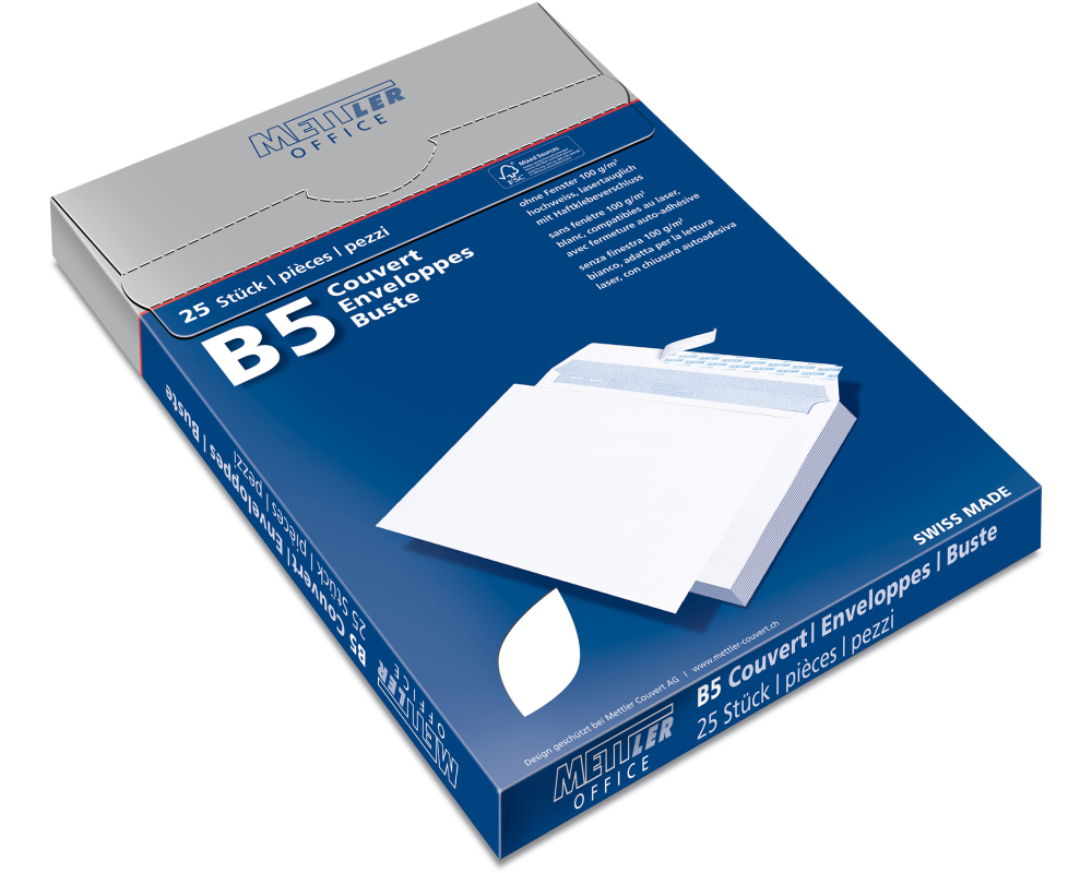 METTLER Couvert ohne Fenster B5 8096-100-S25 100g, ultraweiss 25 Stk.