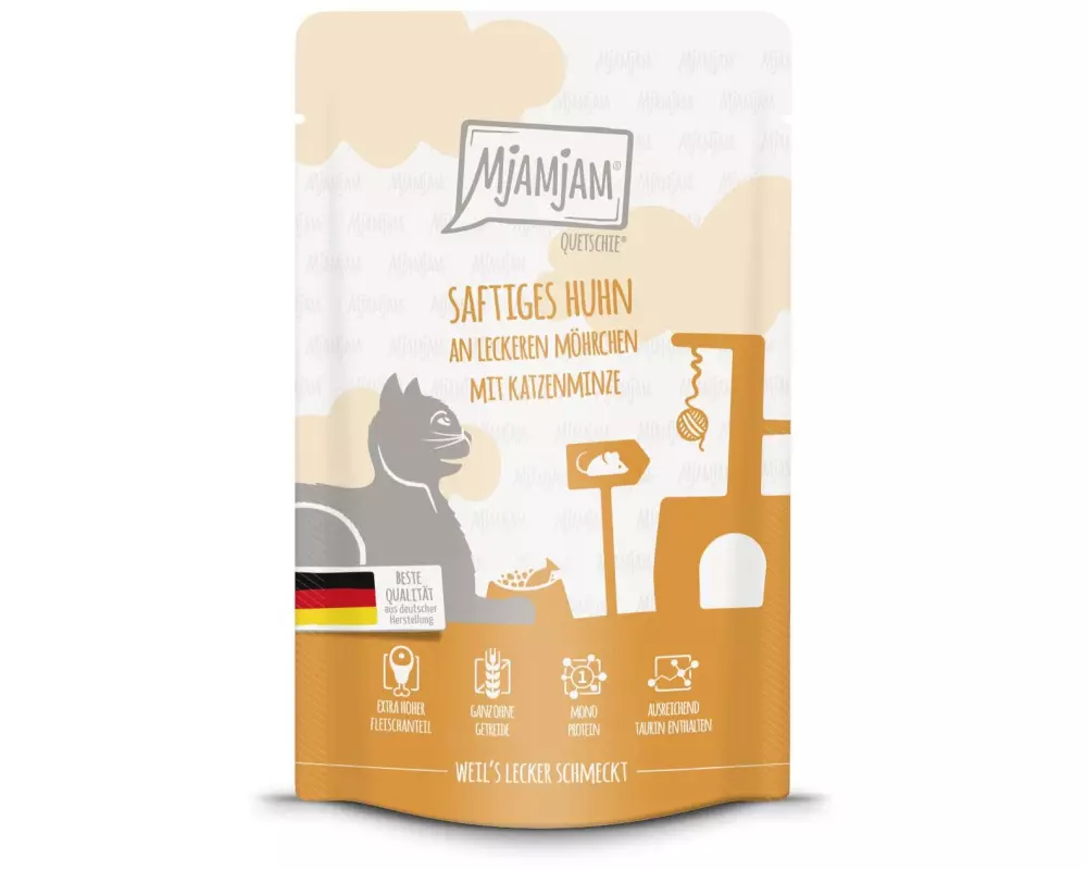 Mjamjam Nassfutter Quetschie Huhn & Mörchen, 125 g